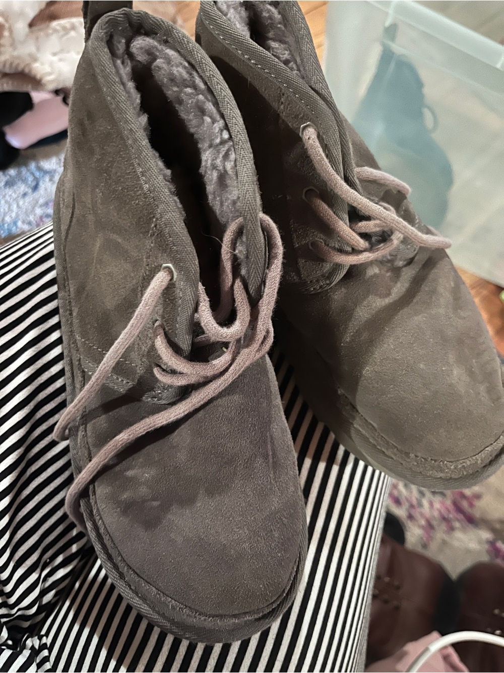 UGG Women's Lace Up Boots Gray Suede